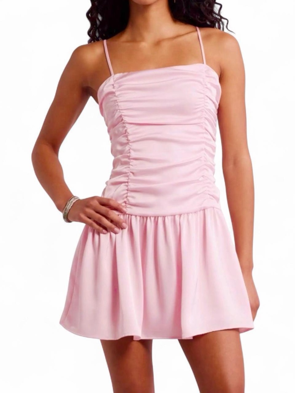 Nordstrom Light Pink Ruched Spaghetti Strap Dress